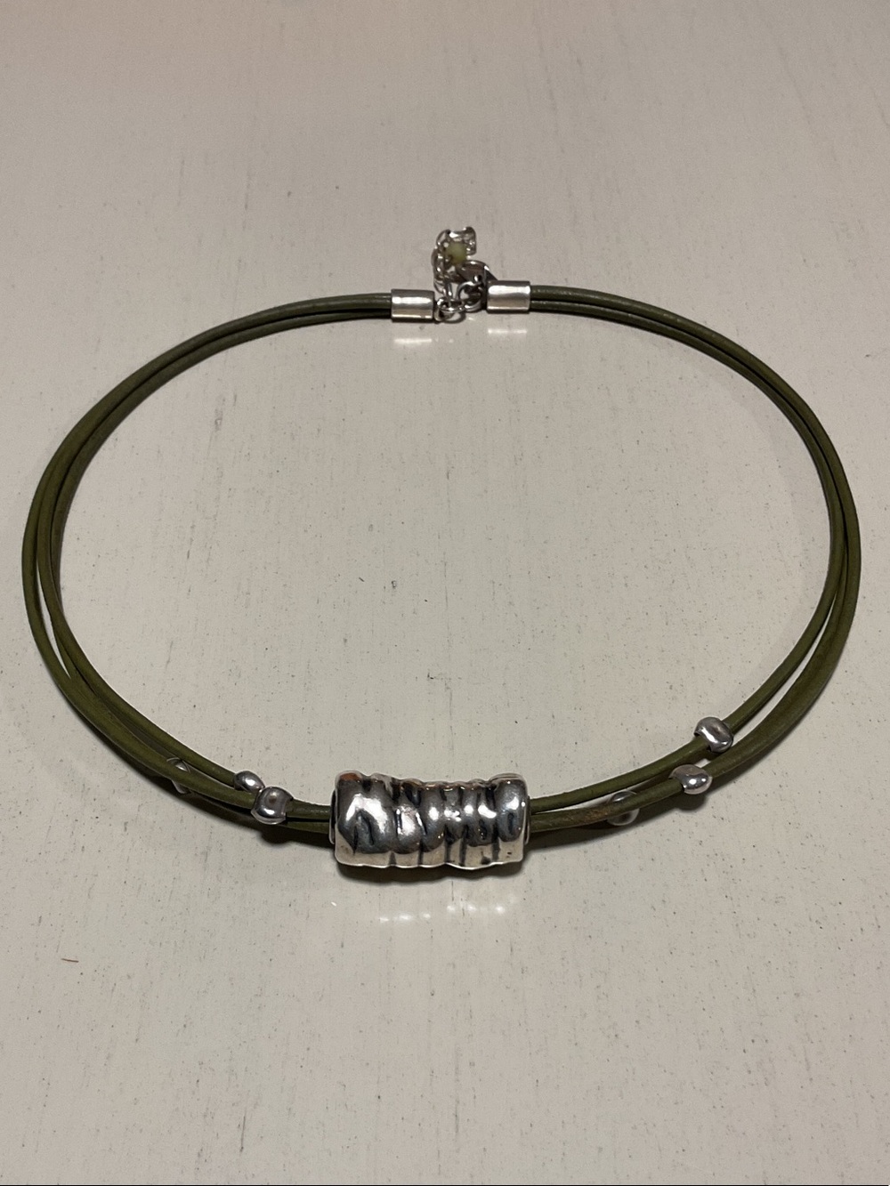 Silpada Olive Green Leather Cord Necklace with Silver Bead